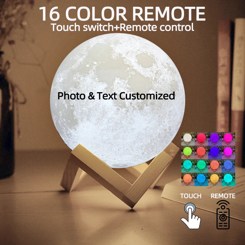 Lampe Lune 3D Personnalisée – Veilleuse Tactile USB Rechargeable avec Photo & Texte