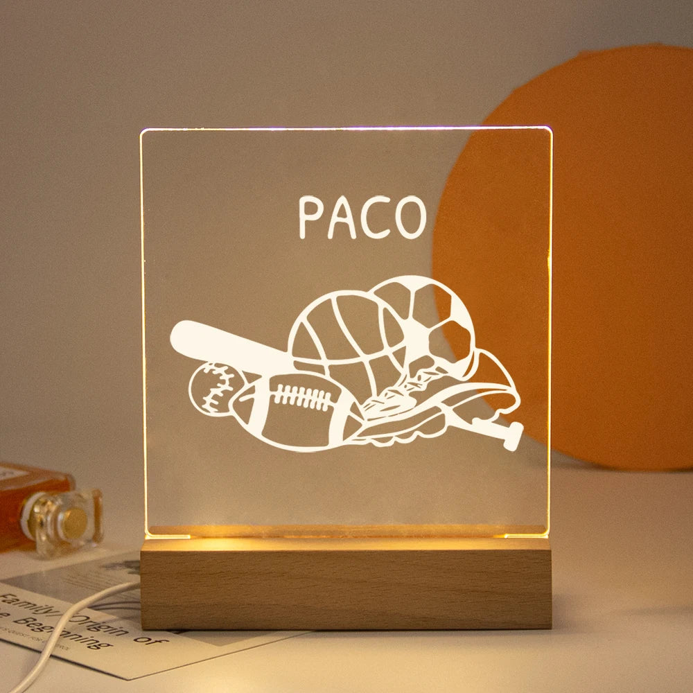 Lampe LED Cristal 3D Personnalisée – Gravure Nom & Texte sur Socle Bois | Cadeau Unique