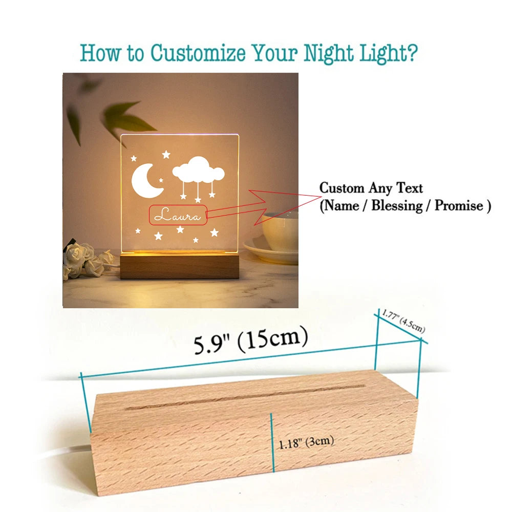 Lampe LED Cristal 3D Personnalisée – Gravure Nom & Texte sur Socle Bois | Cadeau Unique