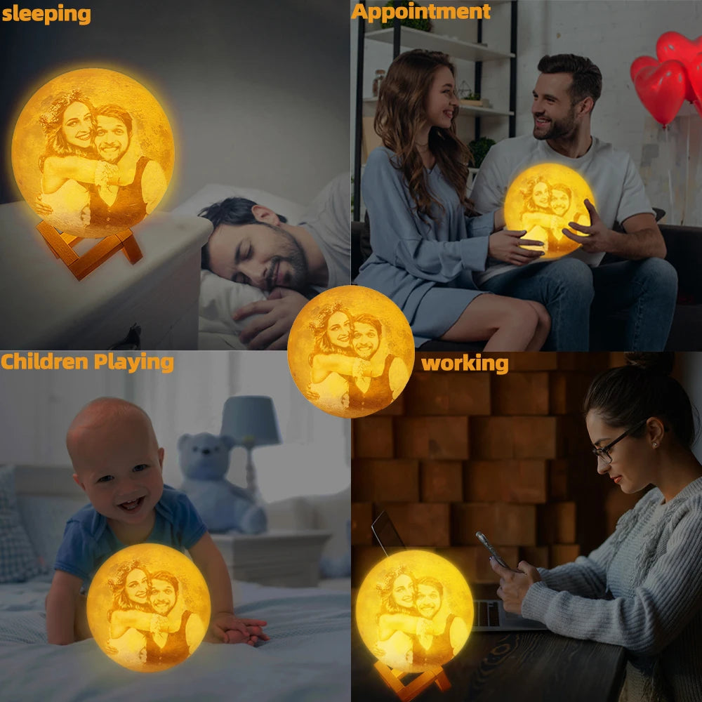 Lampe Lune 3D Personnalisée – Veilleuse Tactile USB Rechargeable avec Photo & Texte