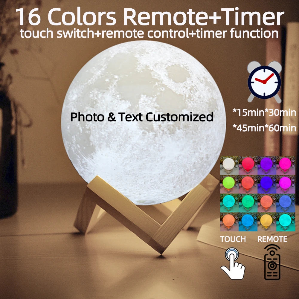Lampe Lune 3D Personnalisée – Veilleuse Tactile USB Rechargeable avec Photo & Texte