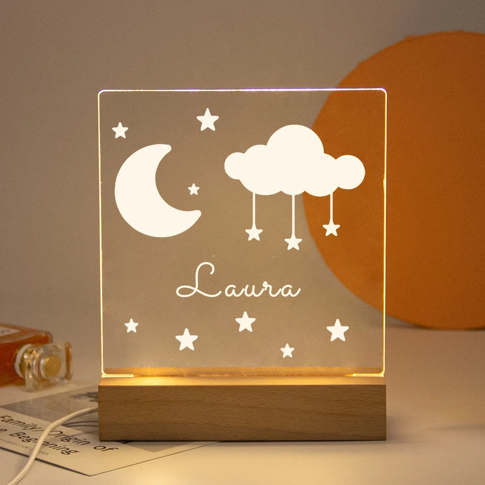 Lampe LED Cristal 3D Personnalisée – Gravure Nom & Texte sur Socle Bois | Cadeau Unique