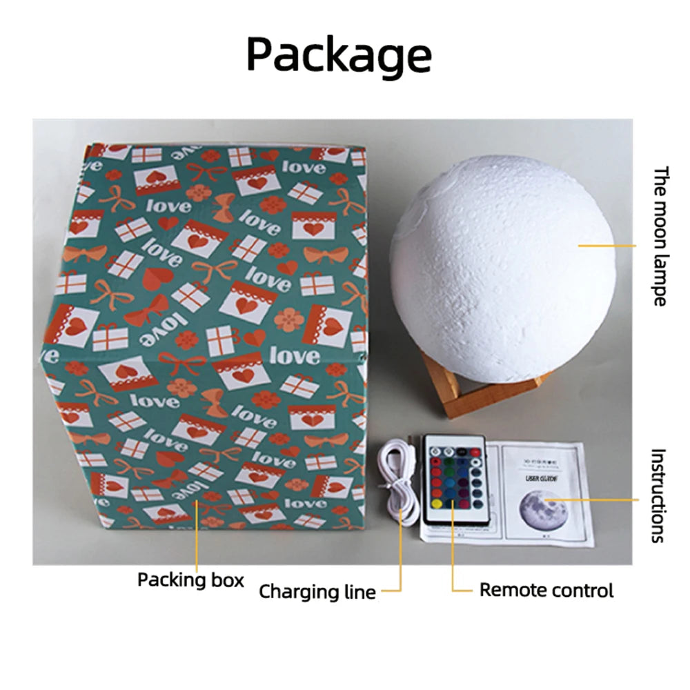 Lampe Lune 3D Personnalisée – Veilleuse Tactile USB Rechargeable avec Photo & Texte