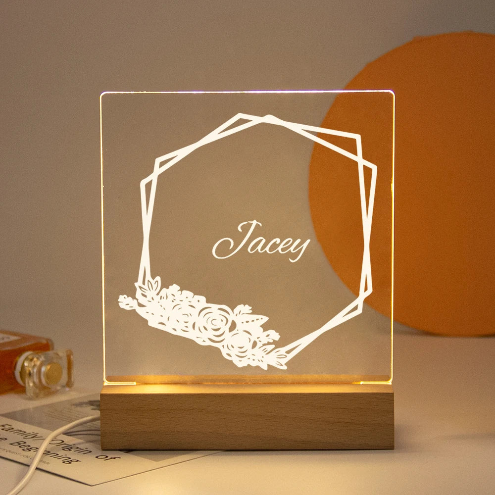Lampe LED Cristal 3D Personnalisée – Gravure Nom & Texte sur Socle Bois | Cadeau Unique