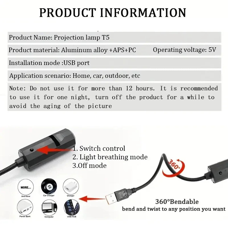 Lampe Projecteur 3D Lune & Étoiles – Veilleuse LED Galaxie USB Économique