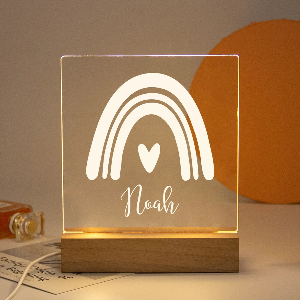 Lampe LED Cristal 3D Personnalisée – Gravure Nom & Texte sur Socle Bois | Cadeau Unique