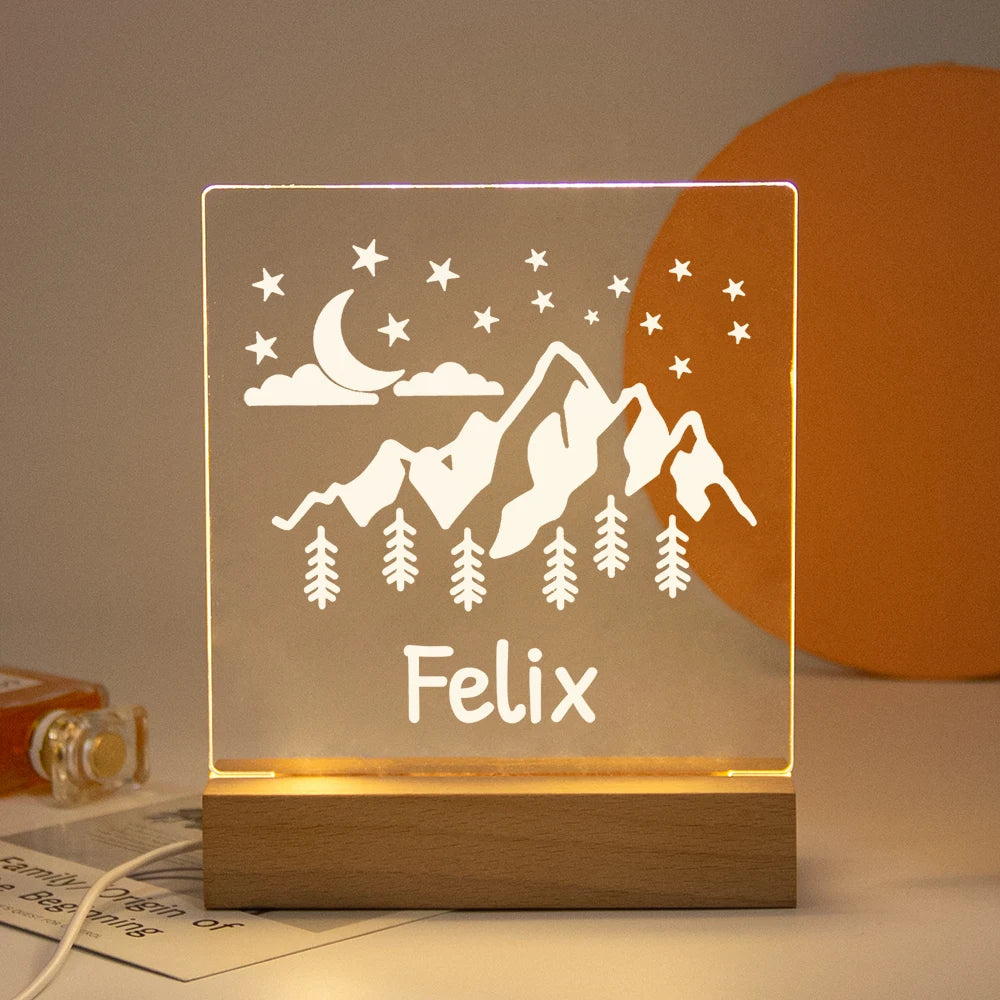 Lampe LED Cristal 3D Personnalisée – Gravure Nom & Texte sur Socle Bois | Cadeau Unique