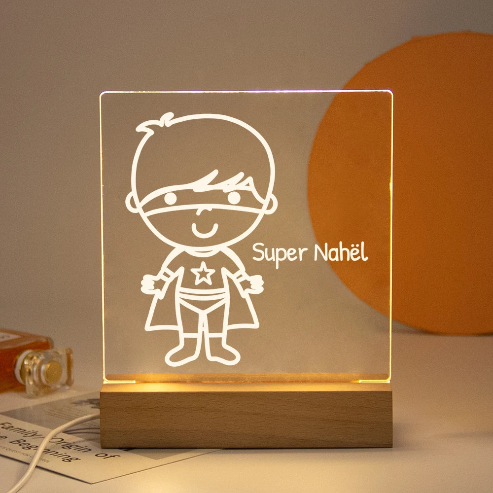Lampe LED Cristal 3D Personnalisée – Gravure Nom & Texte sur Socle Bois | Cadeau Unique