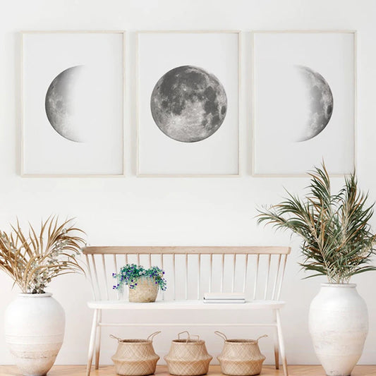 Phases de la Lune – Art Mural Minimaliste Gris | Décoration Murale Moderne