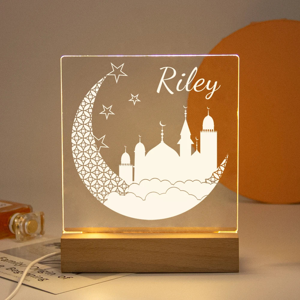 Lampe LED Cristal 3D Personnalisée – Gravure Nom & Texte sur Socle Bois | Cadeau Unique