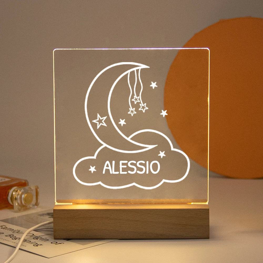 Lampe LED Cristal 3D Personnalisée – Gravure Nom & Texte sur Socle Bois | Cadeau Unique