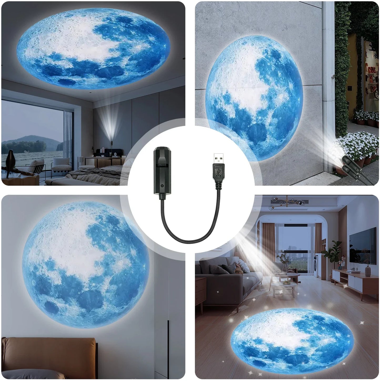 Lampe Projecteur 3D Lune & Étoiles – Veilleuse LED Galaxie USB Économique
