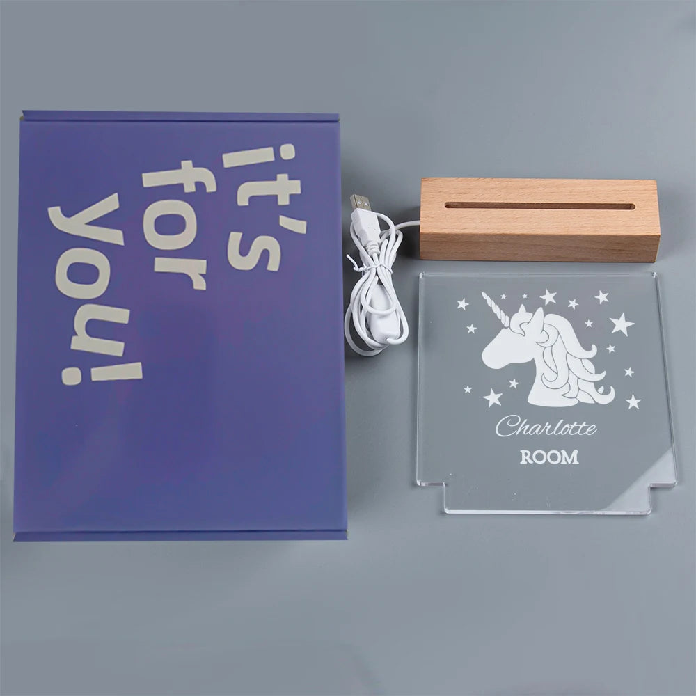 Lampe LED Cristal 3D Personnalisée – Gravure Nom & Texte sur Socle Bois | Cadeau Unique