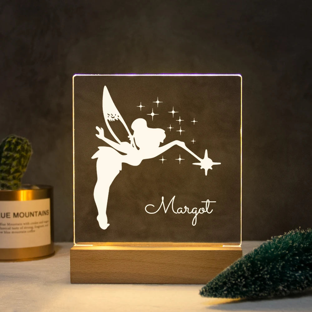 Lampe LED Cristal 3D Personnalisée – Gravure Nom & Texte sur Socle Bois | Cadeau Unique