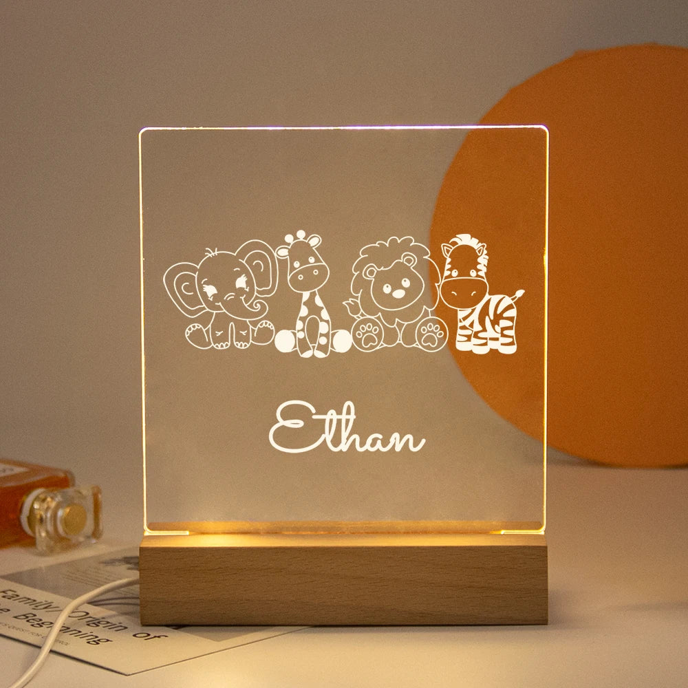 Lampe LED Cristal 3D Personnalisée – Gravure Nom & Texte sur Socle Bois | Cadeau Unique